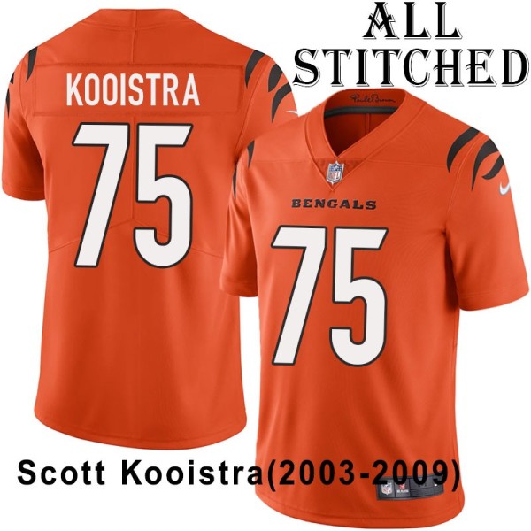Orange Embroidered Scott Kooistra Cincinnati Bengals #75 Stitched Jersey