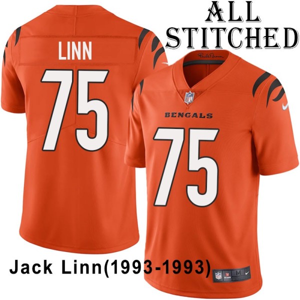 Orange Embroidered Jack Linn Cincinnati Bengals #75 Stitched Jersey