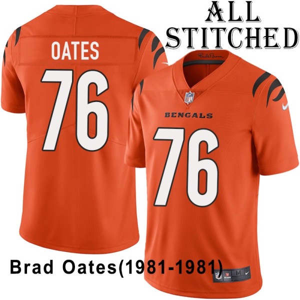 Orange Embroidered Brad Oates Cincinnati Bengals #76 Stitched Jersey