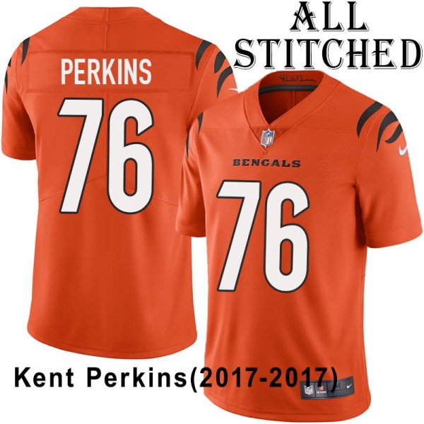 Orange Embroidered Kent Perkins Cincinnati Bengals #76 Stitched Jersey