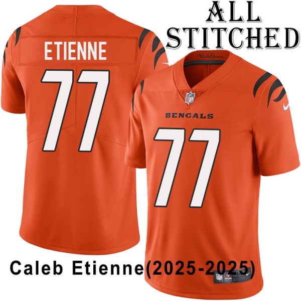 Orange Embroidered Caleb Etienne Cincinnati Bengals #77 Stitched Jersey