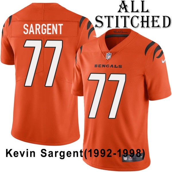 Orange Embroidered Kevin Sargent Cincinnati Bengals #77 Stitched Jersey