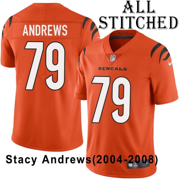 Orange Embroidered Stacy Andrews Cincinnati Bengals #79 Stitched Jersey