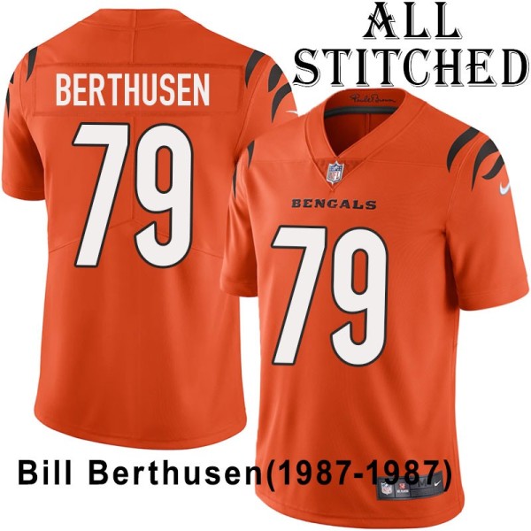 Orange Embroidered Bill Berthusen Cincinnati Bengals #79 Stitched Jersey