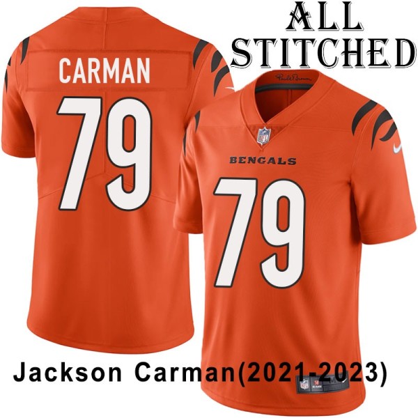 Orange Embroidered Jackson Carman Cincinnati Bengals #79 Stitched Jersey