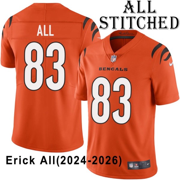 Orange Embroidered Erick All Cincinnati Bengals #83 Stitched Jersey