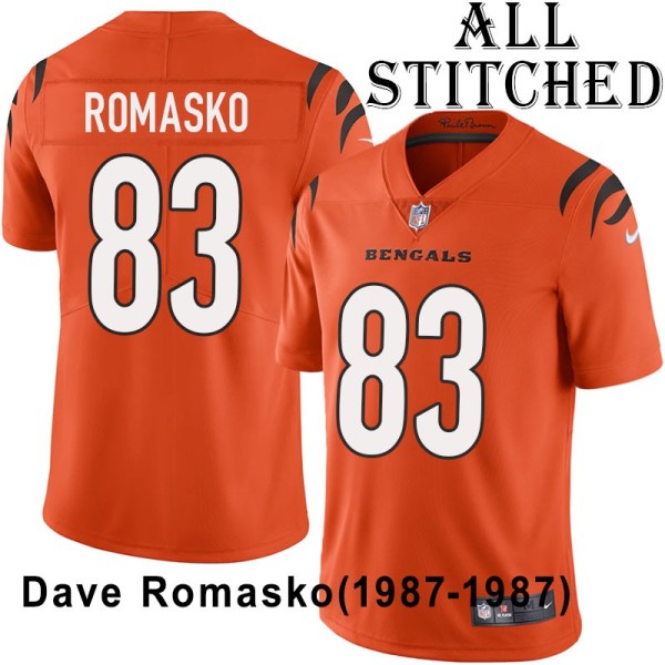 Orange Embroidered Dave Romasko Cincinnati Bengals #83 Stitched Jersey