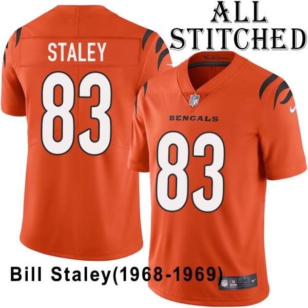 Orange Embroidered Bill Staley Cincinnati Bengals #83 Stitched Jersey