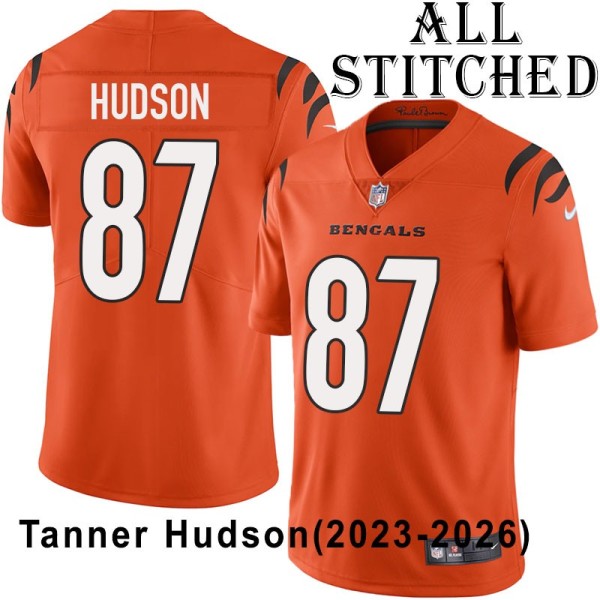 Orange Embroidered Tanner Hudson Cincinnati Bengals #87 Stitched Jersey