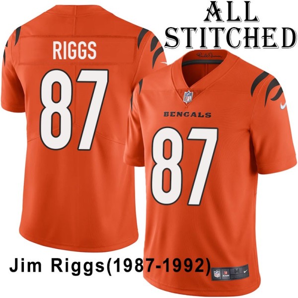 Orange Embroidered Jim Riggs Cincinnati Bengals #87 Stitched Jersey