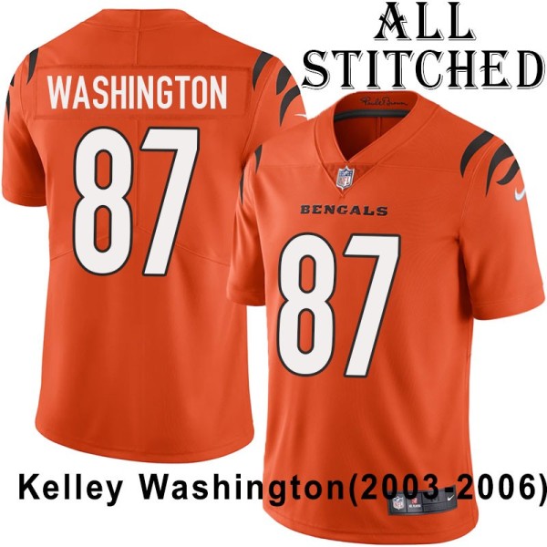 Orange Embroidered Kelley Washington Cincinnati Bengals #87 Stitched Jersey
