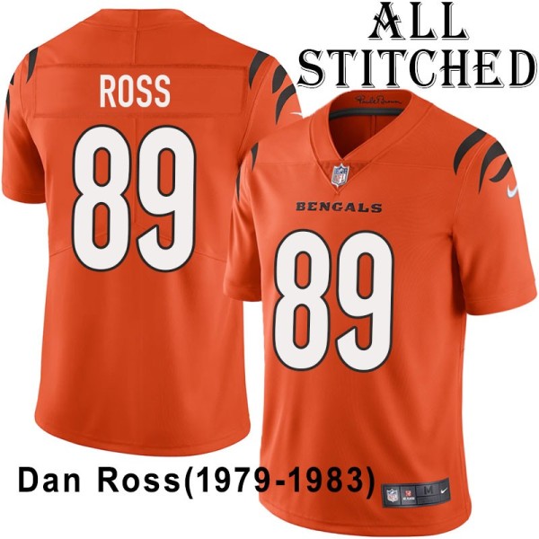 Orange Embroidered Dan Ross Cincinnati Bengals #89 Stitched Jersey
