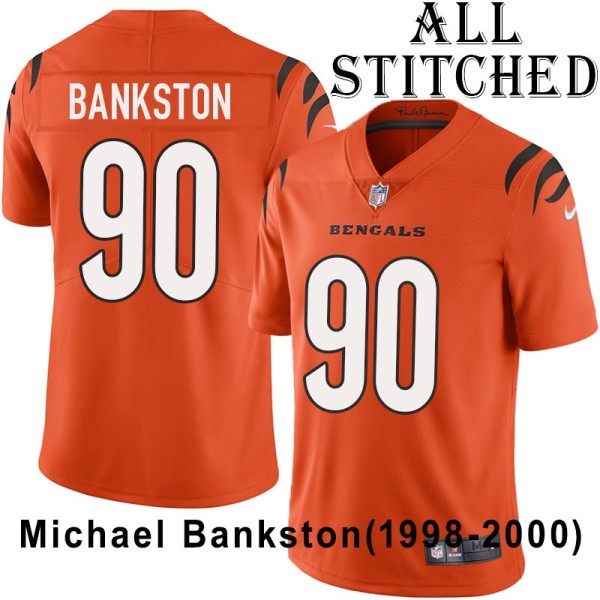 Orange Embroidered Michael Bankston Cincinnati Bengals #90 Stitched Jersey