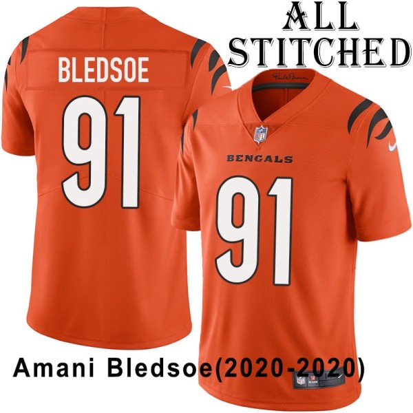 Orange Embroidered Amani Bledsoe Cincinnati Bengals #91 Stitched Jersey