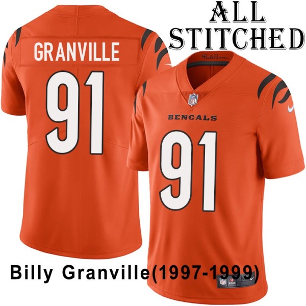 Orange Embroidered Billy Granville Cincinnati Bengals #91 Stitched Jersey