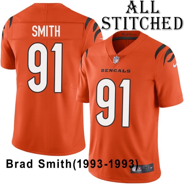 Orange Embroidered Brad Smith Cincinnati Bengals #91 Stitched Jersey