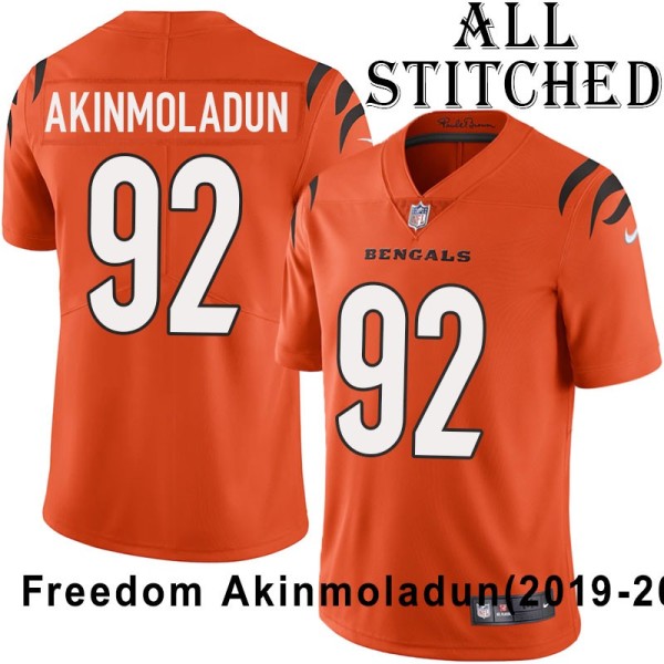 Orange Embroidered Freedom Akinmoladun Cincinnati Bengals #92 Stitched Jersey