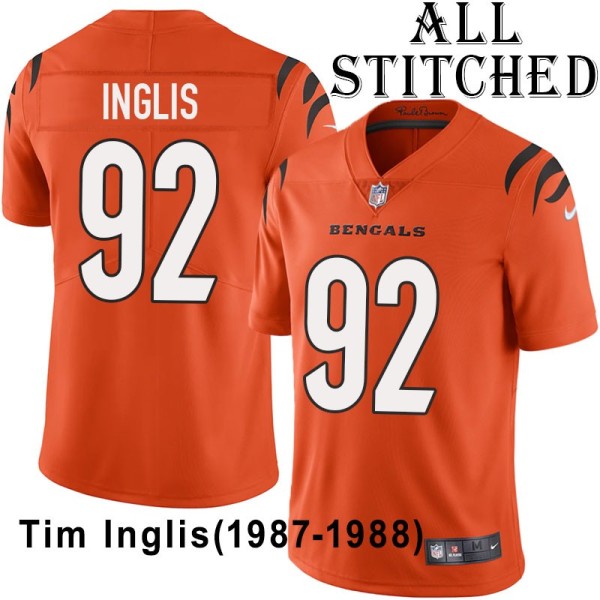 Orange Embroidered Tim Inglis Cincinnati Bengals #92 Stitched Jersey