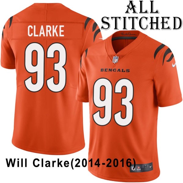 Orange Embroidered Will Clarke Cincinnati Bengals #93 Stitched Jersey
