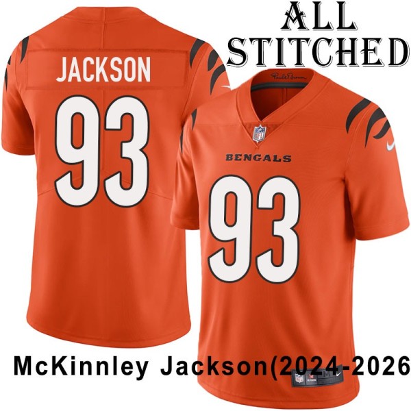 Orange Embroidered McKinnley Jackson Cincinnati Bengals #93 Stitched Jersey