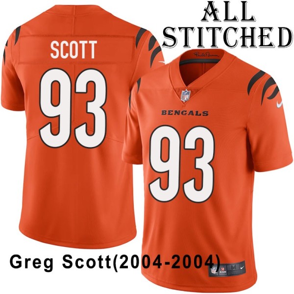 Orange Embroidered Greg Scott Cincinnati Bengals #93 Stitched Jersey