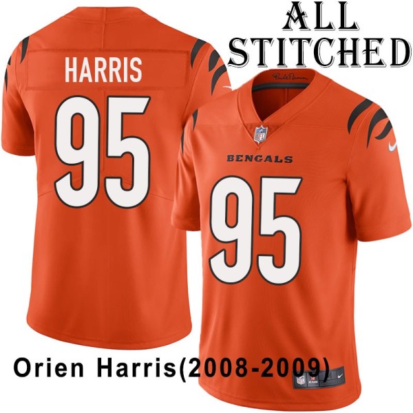 Orange Embroidered Orien Harris Cincinnati Bengals #95 Stitched Jersey