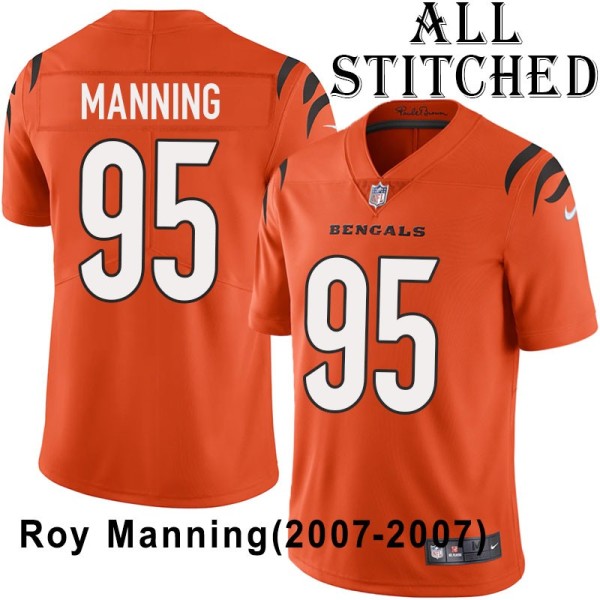 Orange Embroidered Roy Manning Cincinnati Bengals #95 Stitched Jersey