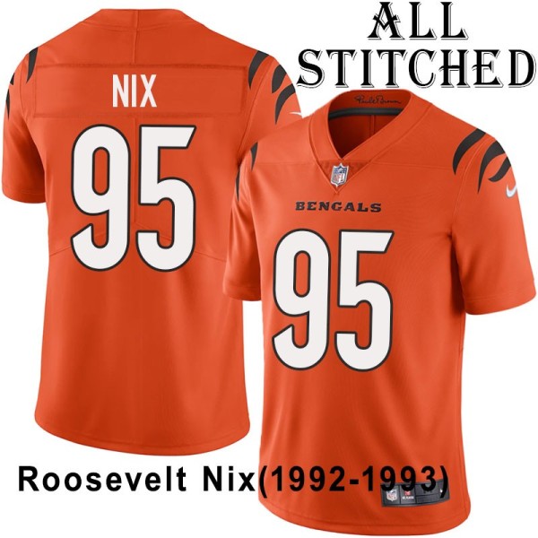 Orange Embroidered Roosevelt Nix Cincinnati Bengals #95 Stitched Jersey
