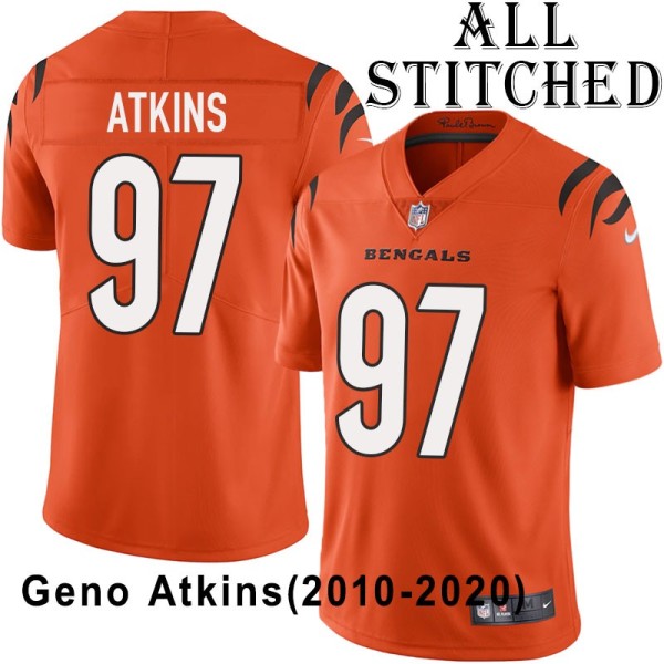 Orange Embroidered Geno Atkins Cincinnati Bengals #97 Stitched Jersey