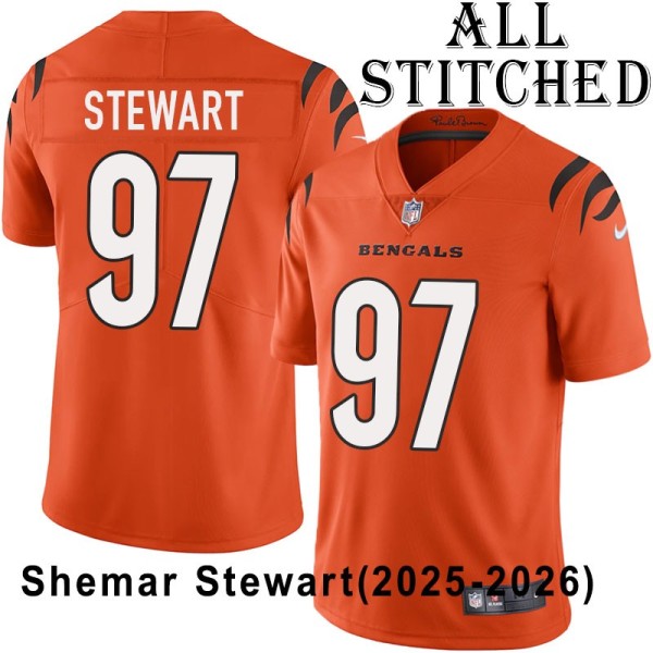 Orange Embroidered Shemar Stewart Cincinnati Bengals #97 Stitched Jersey