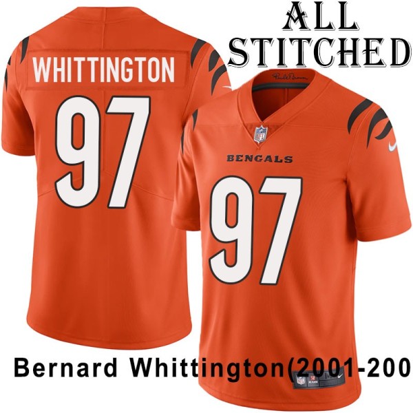 Orange Embroidered Bernard Whittington Cincinnati Bengals #97 Stitched Jersey