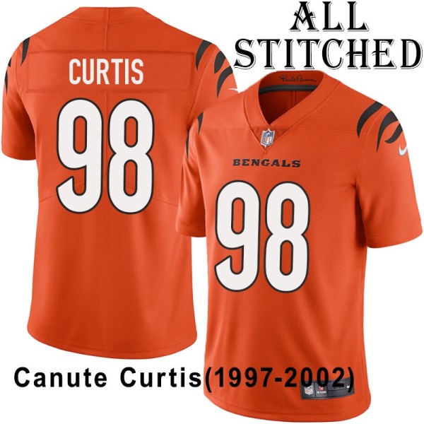 Orange Embroidered Canute Curtis Cincinnati Bengals #98 Stitched Jersey