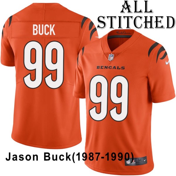 Orange Embroidered Jason Buck Cincinnati Bengals #99 Stitched Jersey