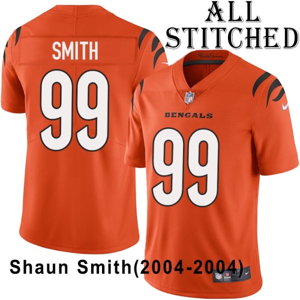 Orange Embroidered Shaun Smith Cincinnati Bengals #99 Stitched Jersey
