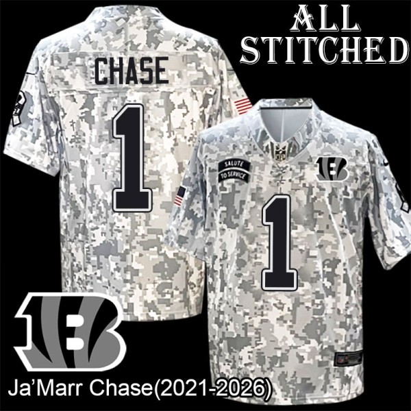 Camo Embroidered Ja'Marr Chase Cincinnati Bengals #1 Stitched Jersey