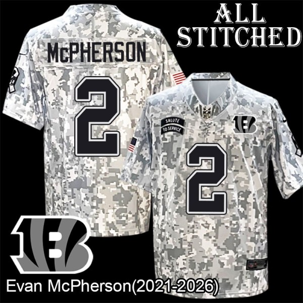 Camo Embroidered Evan McPherson Cincinnati Bengals #2 Stitched Jersey