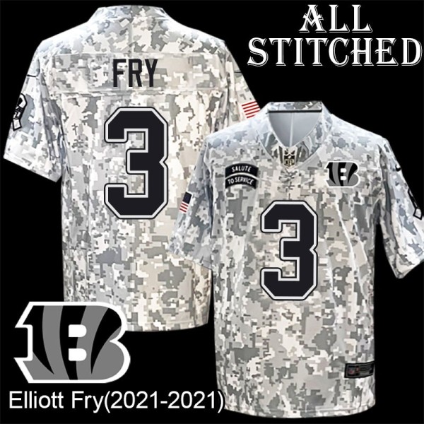 Camo Embroidered Elliott Fry Cincinnati Bengals #3 Stitched Jersey