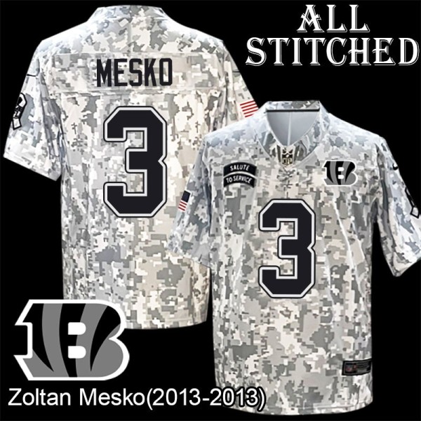 Camo Embroidered Zoltan Mesko Cincinnati Bengals #3 Stitched Jersey