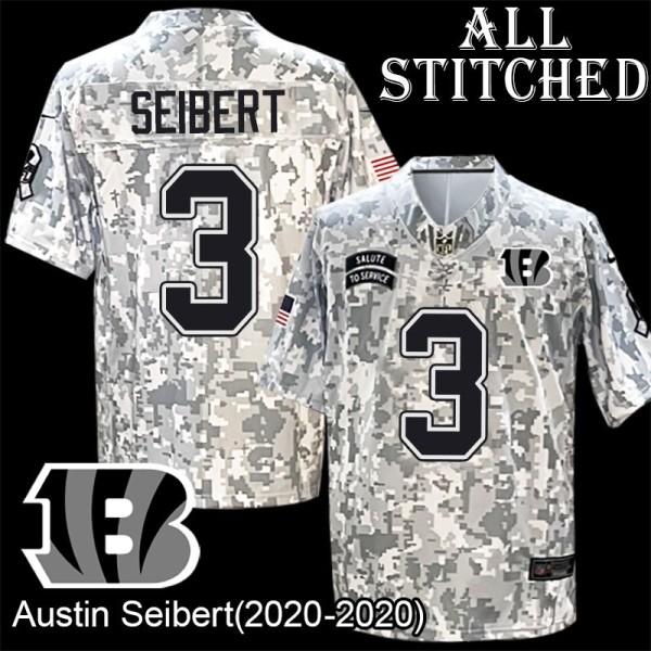 Camo Embroidered Austin Seibert Cincinnati Bengals #3 Stitched Jersey