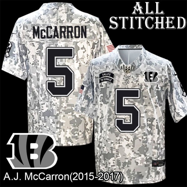 Camo Embroidered A.J. McCarron Cincinnati Bengals #5 Stitched Jersey