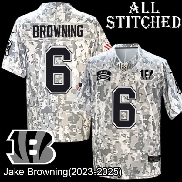 Camo Embroidered Jake Browning Cincinnati Bengals #6 Stitched Jersey
