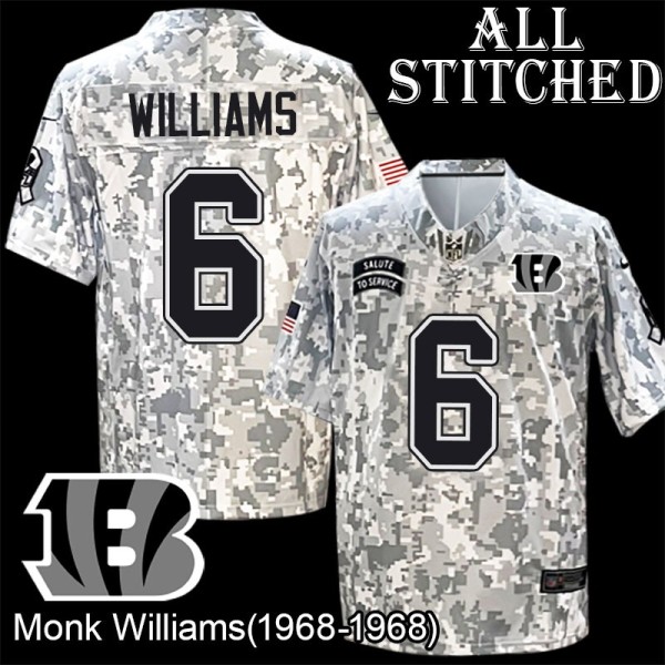 Camo Embroidered Monk Williams Cincinnati Bengals #6 Stitched Jersey