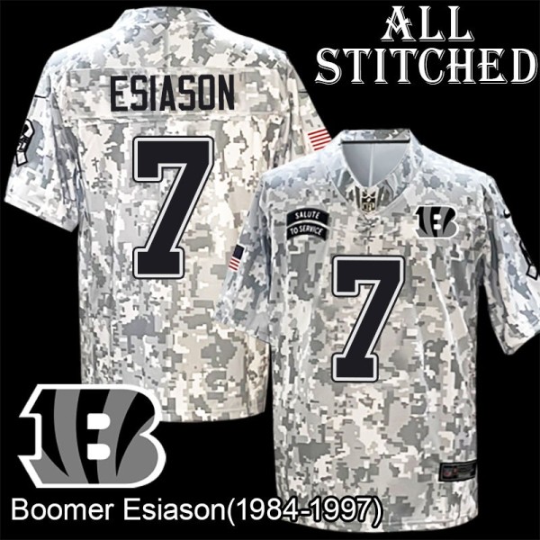 Camo Embroidered Boomer Esiason Cincinnati Bengals #7 Stitched Jersey