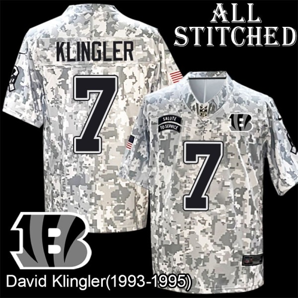 Camo Embroidered David Klingler Cincinnati Bengals #7 Stitched Jersey