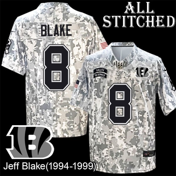 Camo Embroidered Jeff Blake Cincinnati Bengals #8 Stitched Jersey