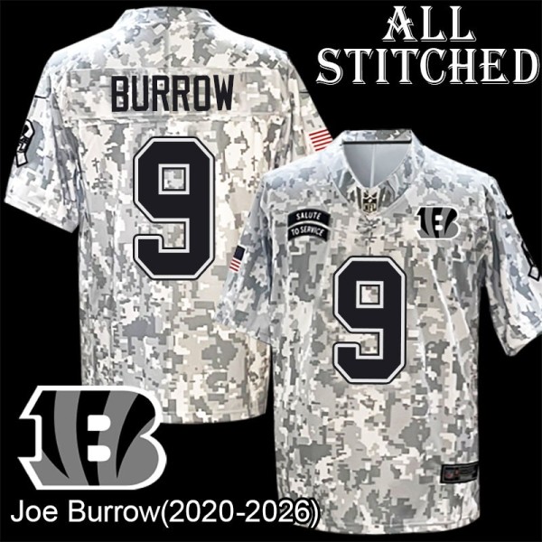 Camo Embroidered Joe Burrow Cincinnati Bengals #9 Stitched Jersey