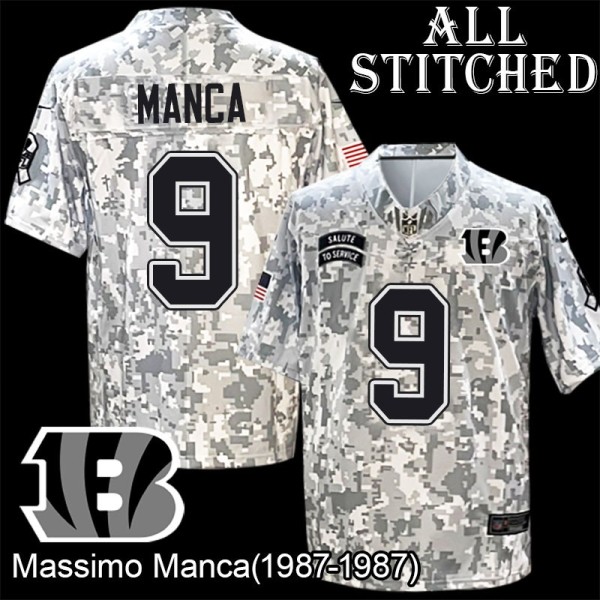 Camo Embroidered Massimo Manca Cincinnati Bengals #9 Stitched Jersey