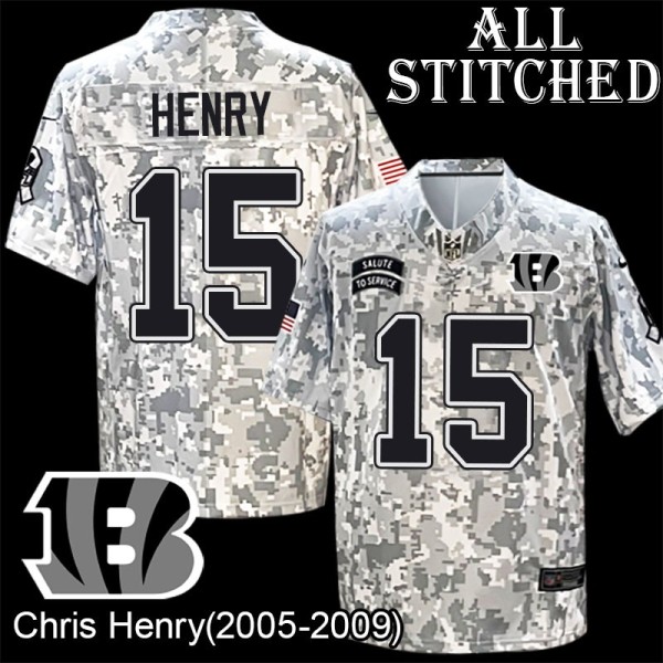 Camo Embroidered Chris Henry Cincinnati Bengals #15 Stitched Jersey