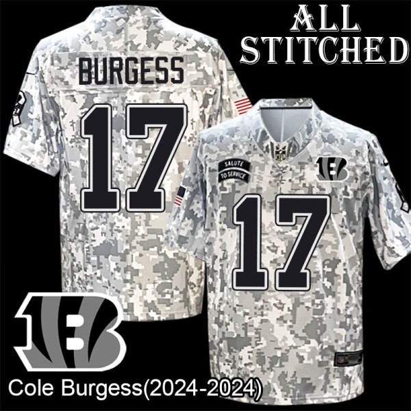 Camo Embroidered Cole Burgess Cincinnati Bengals #17 Stitched Jersey