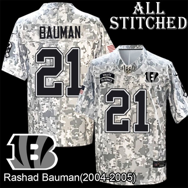 Camo Embroidered Rashad Bauman Cincinnati Bengals #21 Stitched Jersey
